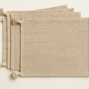 Woven Cotton Linen Placemats Set of 4 with Tassel Decor